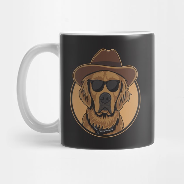 Brown Golden Retriever Wearing A Cowboy Hat And Glasses by Dogiviate